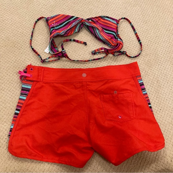 Athleta Catalina Striped Red Turquoise Black Bikini Top and Shorts Set S 6 - Picture 2 of 5
